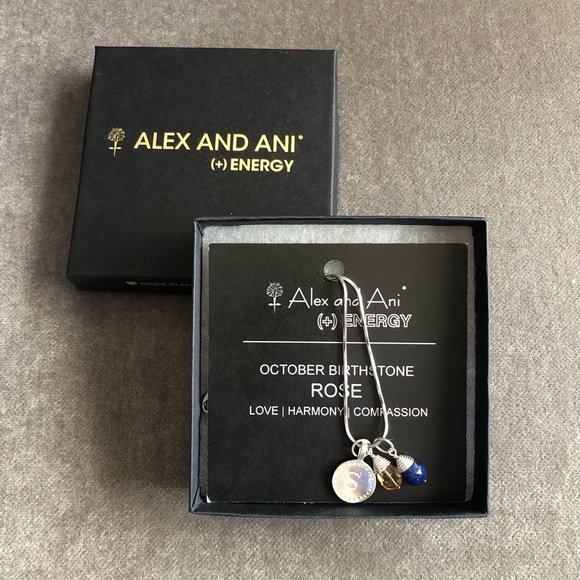 Alex and Ani necklace with “S” charm + 2 stone charms in box - Oct birthstone - Picture 2 of 8